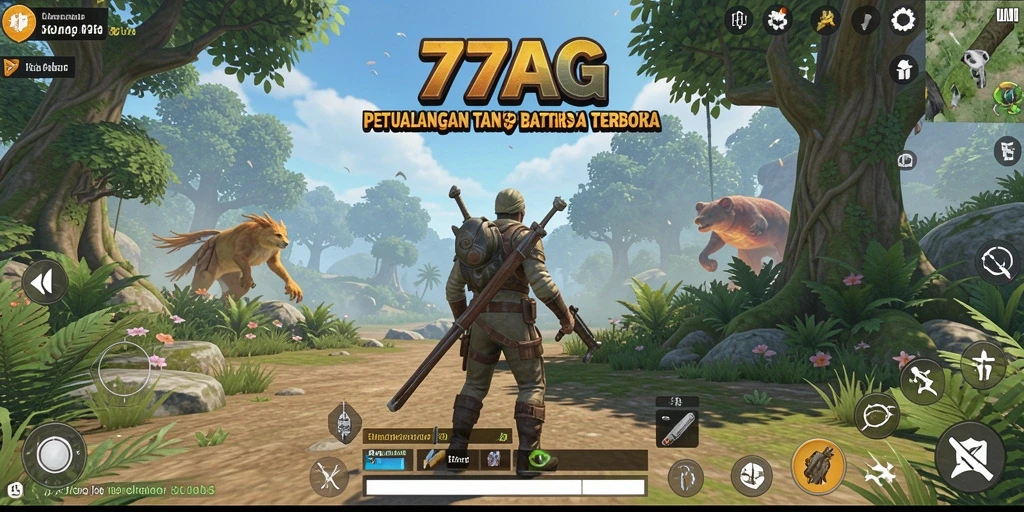Tangkapan layar menampilkan eksplorasi mendalam di dunia terbuka 77AG.