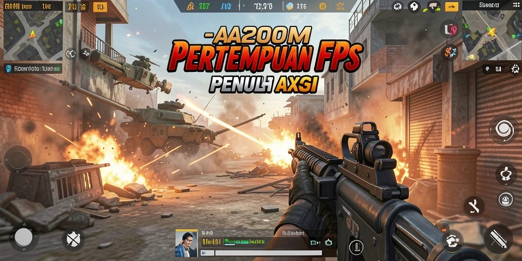 Screenshot A200M menampilkan aksi pertempuran FPS yang mendebarkan.