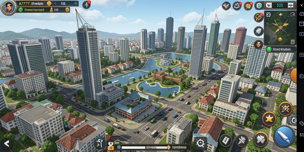 Tampilan seru dari gameplay A7777 dengan strategi membangun kota.