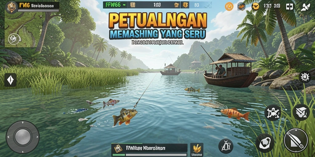 Screenshot gameplay FW66 dengan tampilan memancing yang mengesankan.