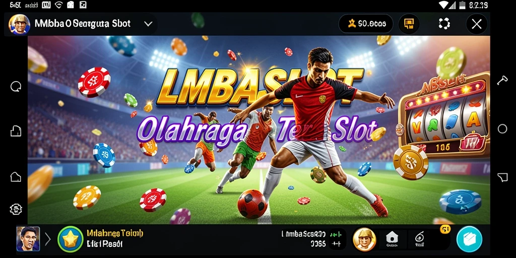 Screenshot gameplay <strong>LMBASLOT</strong> menampilkan aksi putaran slot dengan tema olahraga.
