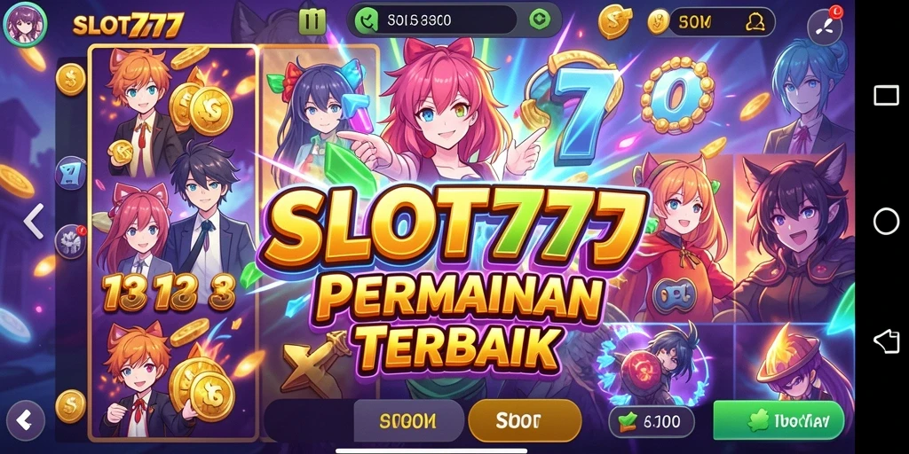 Tampilan gameplay SLOT777 dengan karakter anime favorit dan efek visual menawan.