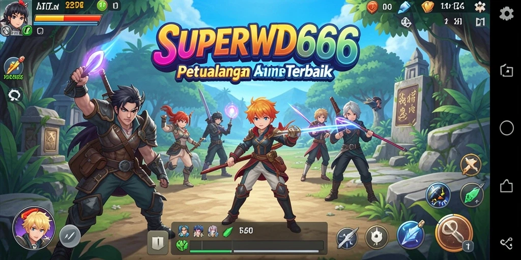 Tampilan aksi epik dalam game Anime SUPERWD666 yang penuh warna.